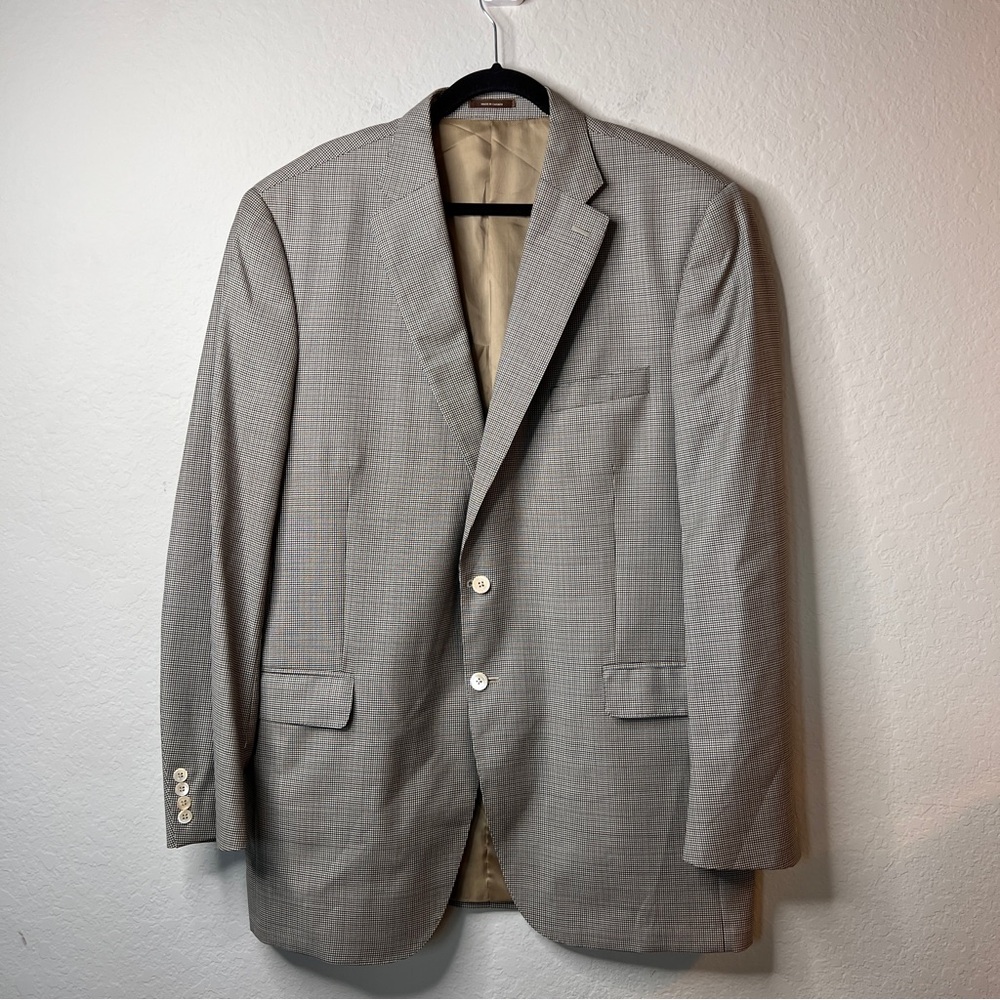 Peter Millar Wool Sport Coat 46XT Brown Blue Black Micro Houndstooth